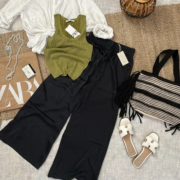 Joie black silk pants wide leg palazzo - Picture 11 of 14